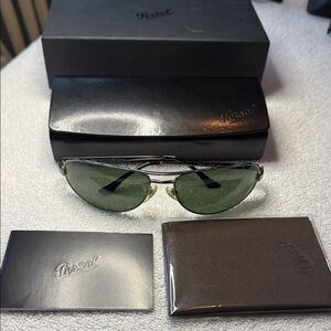 Persol Sunglasses 2281-S Silver Frame Sunglasses with Green Lenses